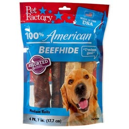 Dog Treats, American Beefhide Rawhide Rolls, 4-Pk.
