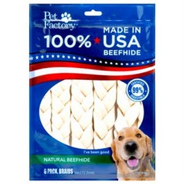 Dog Treats, American Beefhide Rawhide Braid, Medium, 6-Pk.
