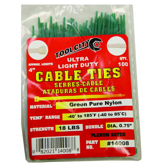 Tool City 4 in. L Green Cable Tie 100 Pack