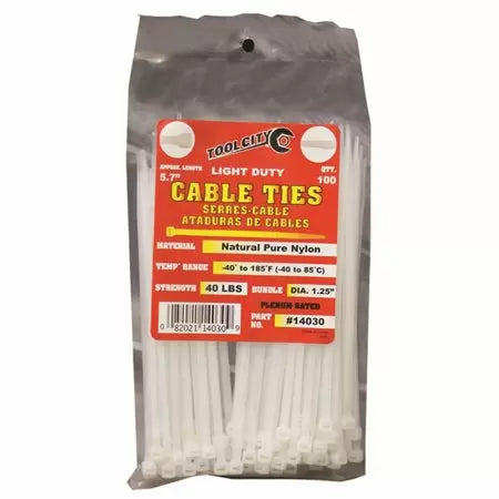 Tool City 5.7 in. L White Cable Tie 100 Pack