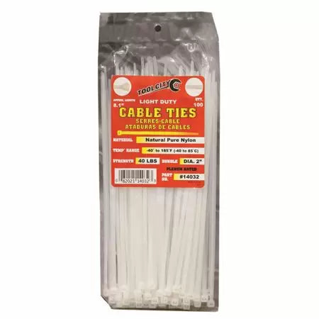 Tool City 8 in. L White Cable Tie 100 Pack