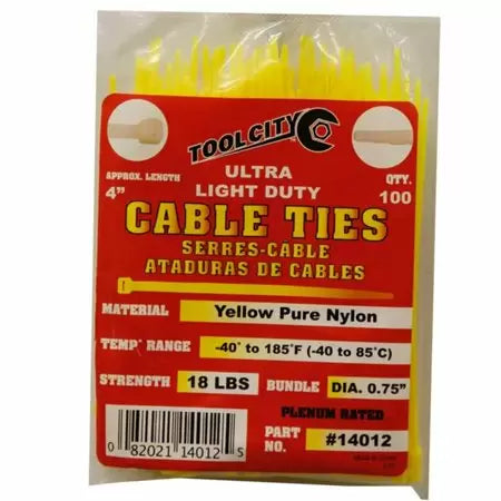Tool City 4 in. L Yellow Cable Tie 100 Pack